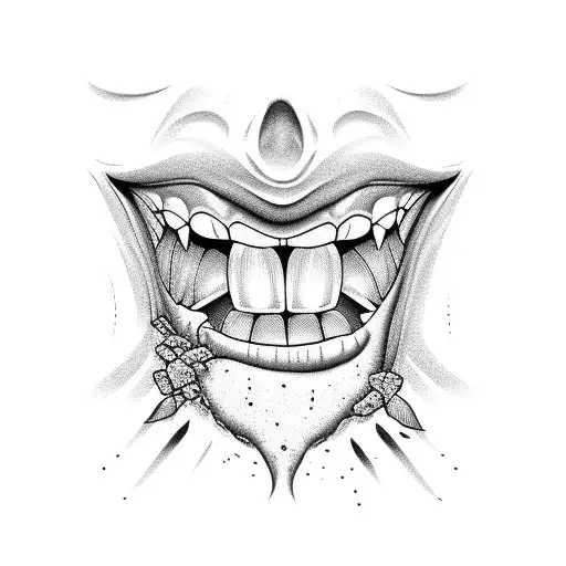 mouth biting eyes tattoo design idea