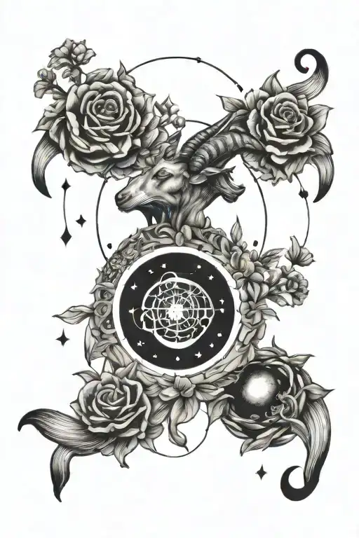 Capricorn constellation flower planet saturn sea goat earth sign tattoo design idea