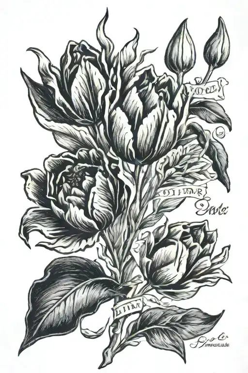 tulips and the words Joanne halwachs  tattoo design idea