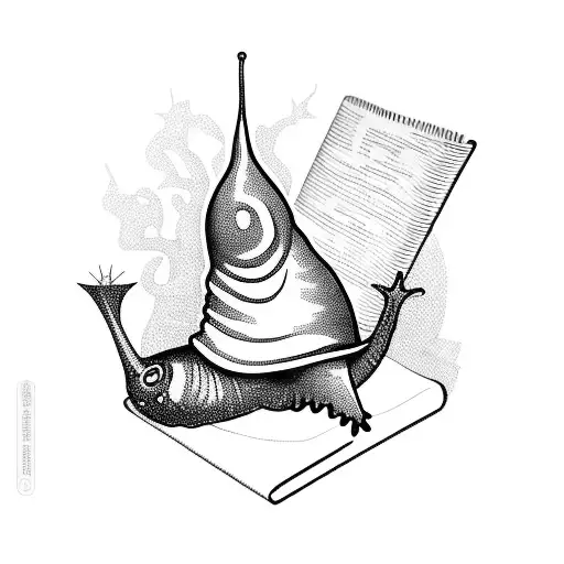 snail on top of a book with a chair tattoo design idea