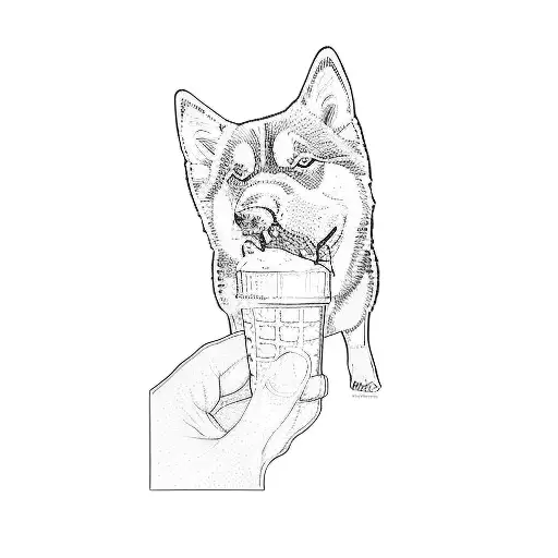 a husky dog eating an ice cream cone tattoo design idea