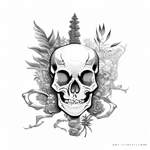 skeleton ribs with plants coming out of it  tattoo design idea