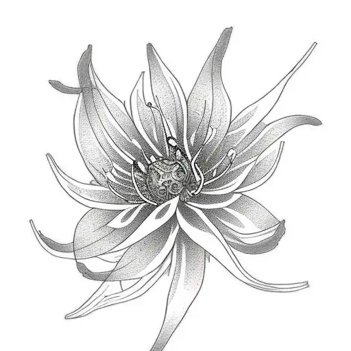 spider lily flower with koi fish tattoo design idea