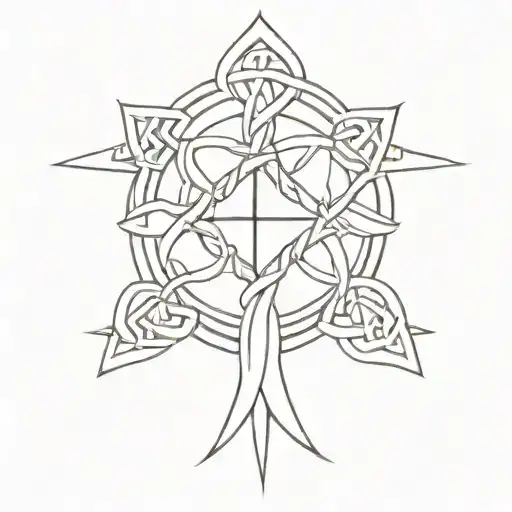 make a pagan tatto with a cross a kolovrat and some celtic rings and decoration  tattoo design idea