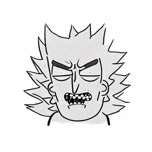 top arm tattoo rick and morty and one punch man and omni man and god of war. minifigures tattoo sleeve on one male arm.  tattoo design idea