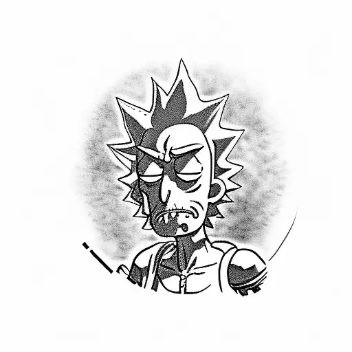 top arm tattoo rick and morty and one punch man and omni man and god of war. minifigures tattoo sleeve on one male arm.  tattoo design idea