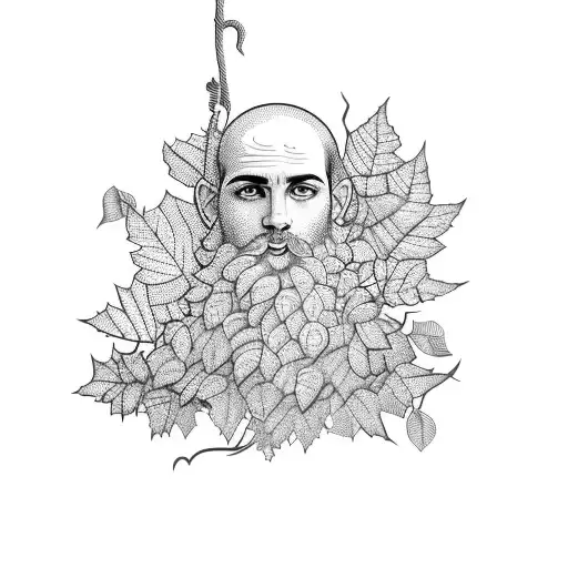 Greek god with grapevine leaves tattoo design idea