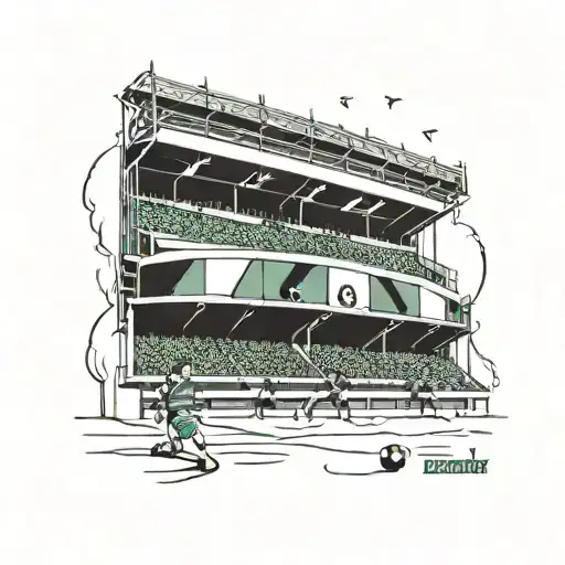 Design a tattoo of a football stadium with the Sporting Lisbon team playing a match tattoo design idea