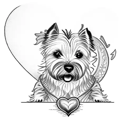 A Cairn terrier holding heart tattoo design idea