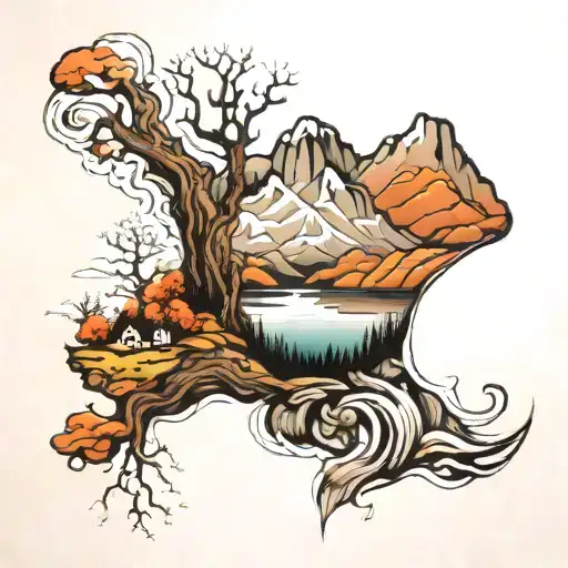 Norwegian fjord landscape tattoo design idea