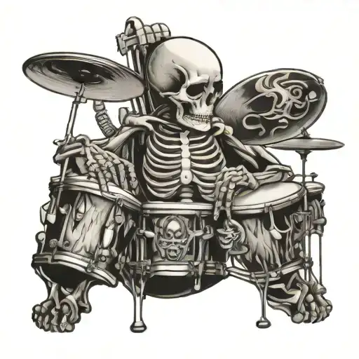 skeleton playing drums mixed tattoo design idea