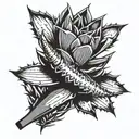 Agave Plant with machete next to it  tattoo design idea