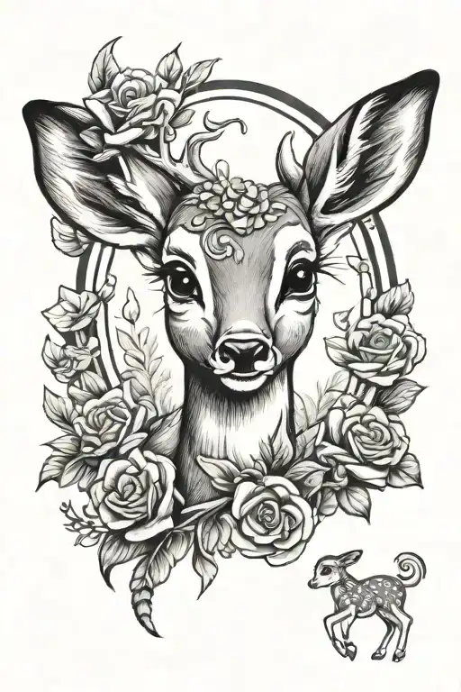 bambi theme tattoo with accessories from other disney classics  tattoo design idea