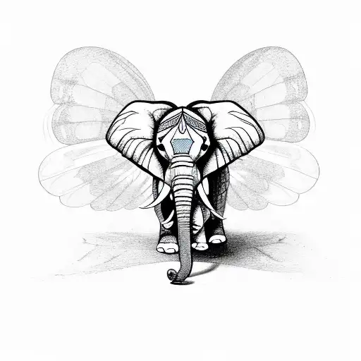 elephant with butterfly wings on back  tattoo design idea