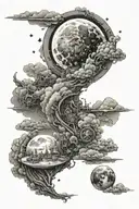 arm sleeve tattoo with detailed clouds and a detailed moon. mix in a sci fi them with a darker feel  tattoo design idea
