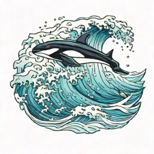 orca jumping out of a wave tattoo design idea