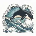 orca jumping out of a wave tattoo design idea