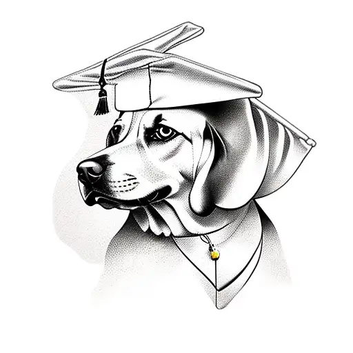 A realistic tattoo of a dog wearing a graduation cap, symbolizing the client's love for dogs and their dedication to education tattoo design idea