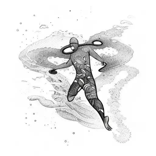 A swimmer silhouette with a tattooed underwater scene of marine animals tattoo design idea