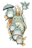 studio ghibli characters, calcifer, totoro, ponyo tattoo design idea