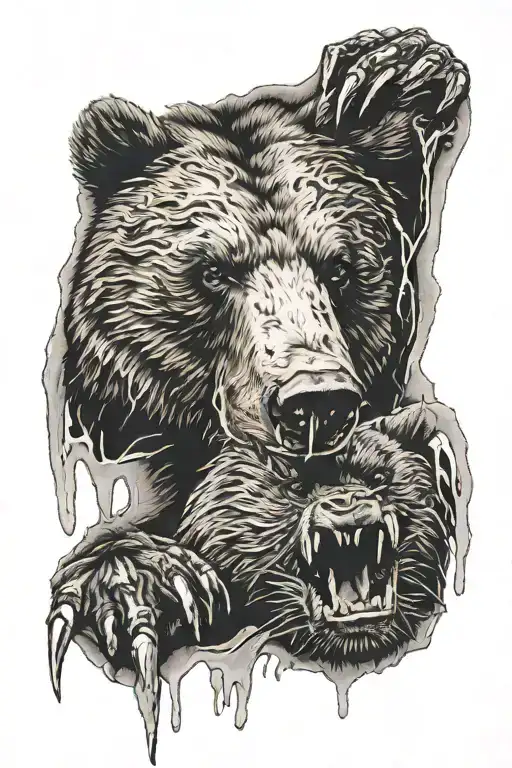 Bear with claw marks tearing tattoo design idea