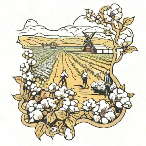 cotton fields with people working  tattoo design idea