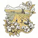 cotton fields with people working  tattoo design idea