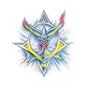 Devil's trident comming out from a triangle of fire tattoo design idea