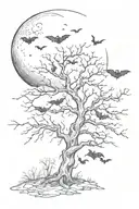 a poison tree with no leaves with the moon over the tree with lots of bats  tattoo design idea