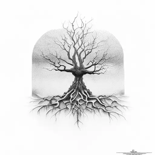 Holy cross with tree roots and kids names tattoo design idea