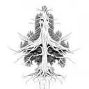 cross with tree roots and kids names tattoo design idea