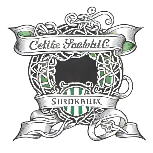 celtic football club with family names Jay, Ria, Henri and Orla intertwined on a ribbon tattoo design idea