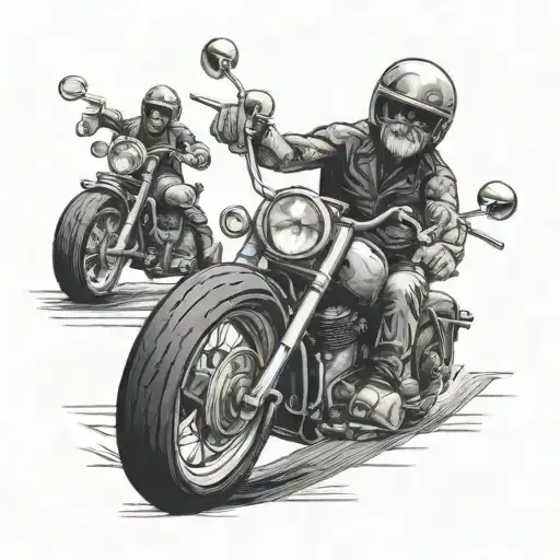 old boy on his chopper motorcycle driving through the Route 66 tattoo design idea
