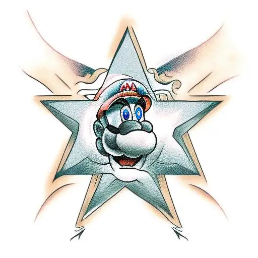 Mario getting star tattoo design idea