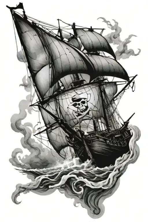 pirate ship sailing through stormy tattoo design idea