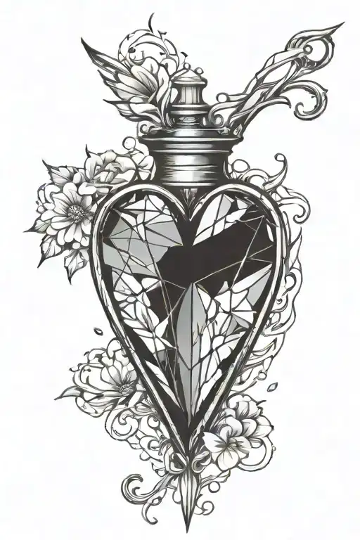 heart shattered glass tattoo design idea
