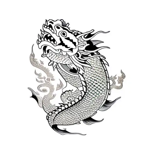 dragon with koi carp  tattoo design idea