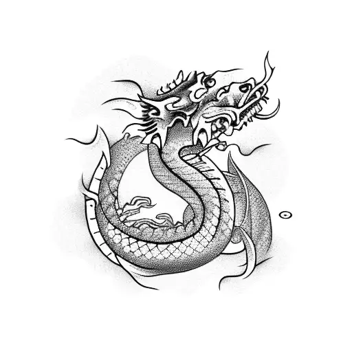 dragon with koi carp  tattoo design idea
