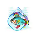 fish swimming in the aquarium symbol in one direction, with only one fish facing the other way  tattoo design idea