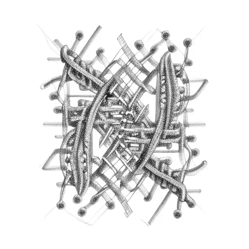 A black-grey tattoo of a DNA double helix intertwined with a techno circuitry design tattoo design idea