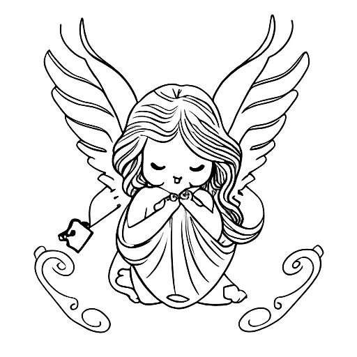 angel with butterfly wings holding a padlock tattoo design idea