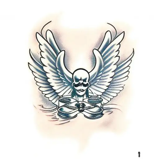 angel with butterfly wings holding a padlock tattoo design idea
