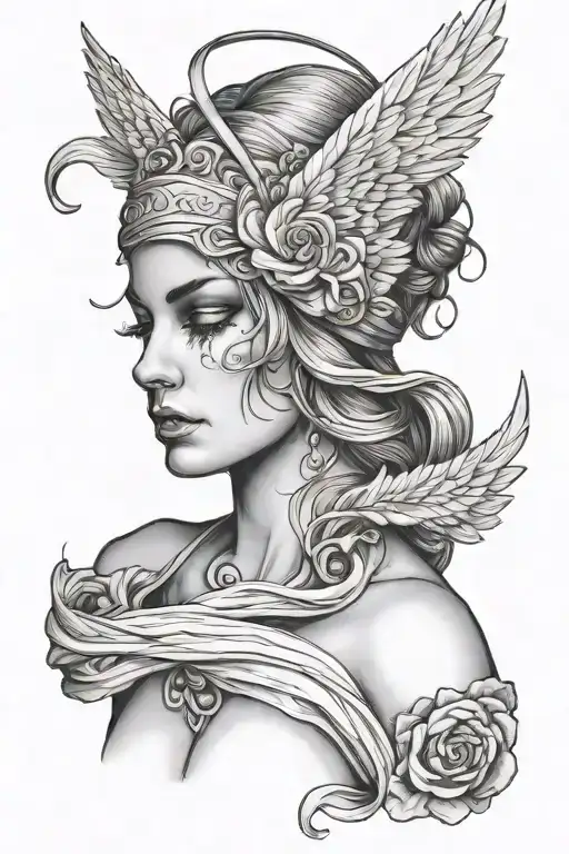 Angel Woman blindfolded tattoo design idea