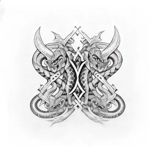 gothic Viking style with snakes sleeve tattoo design idea