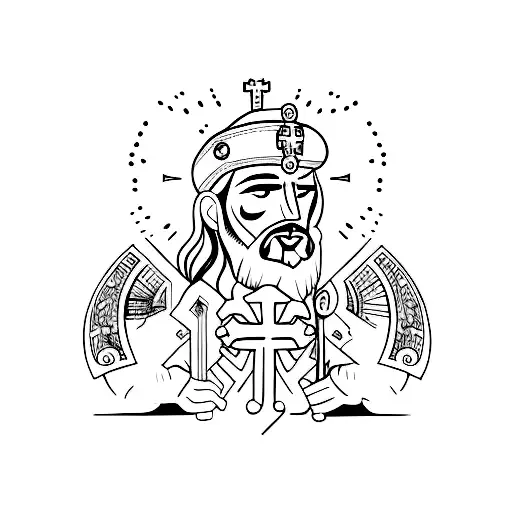 Leão com cruz e Jesus tattoo design idea