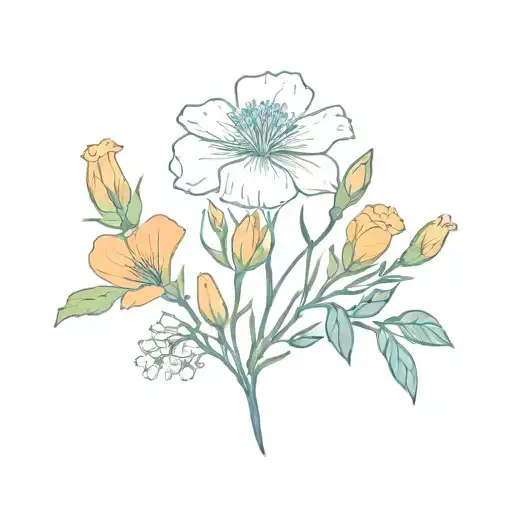 blue bonnet, Rhodendron, California poppy, Japanese cherry blossom  tattoo design idea