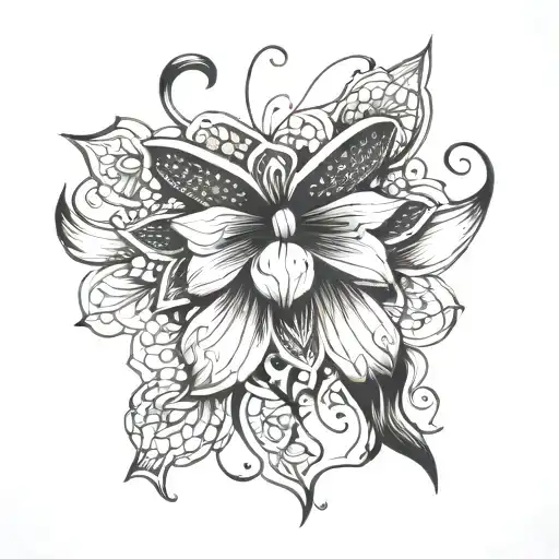 A bow made of lotus flowers intertwined with empowering symbols, symbolizing strength and beauty tattoo design idea