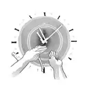 Clock and two men walking to heaven holding hands on with long hair one holding drum sticks and one holding a hammer tattoo design idea