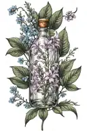 glass coke bottle with fireweed flowers blooming and forget-me-nots tattoo design idea