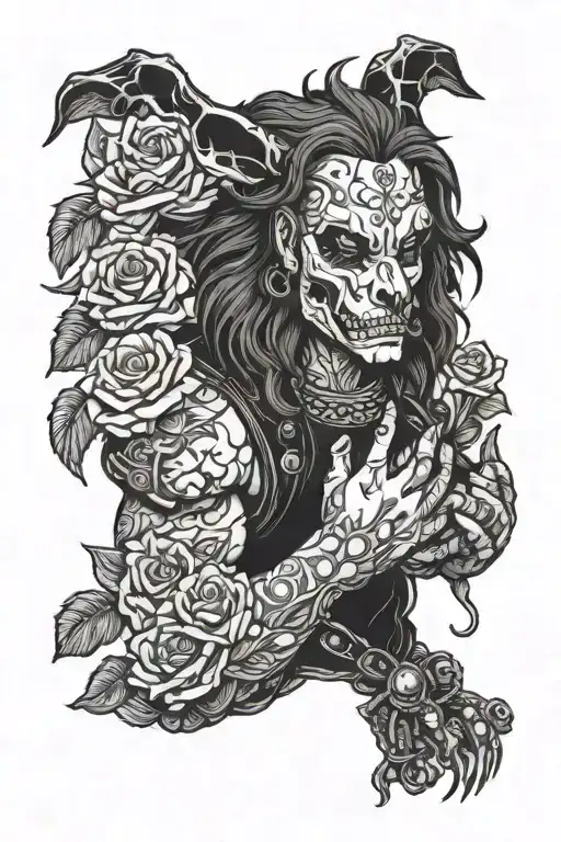 lobo corvo holding a flores tattoo design idea